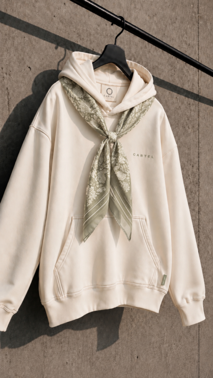 Cartel Scarf Hoodie - CREAM